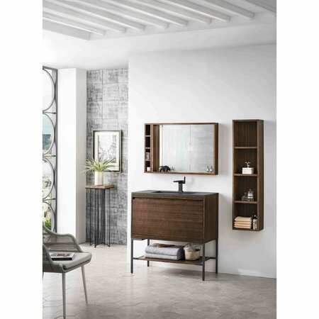 James Martin Vanities 35.4'' Single Vanity, Mid-Century Walnut, Matte Black Base w/ Charcoal Black Composite Stone Top 805-V35.4-W-MB-CH